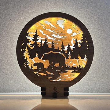 Li-Go 23595/DUB2 - LED Stmívatelná stolní dekorace LED/12W/230V 20x22 cm dub/medvěd