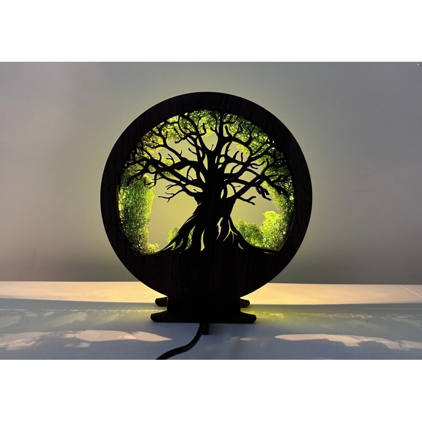 Li-Go 23604/DUB2 - LED Stmívatelná stolní dekorace LED/12W/230V 20x22 cm dub/Mech a strom