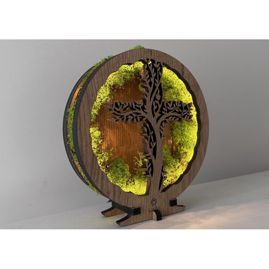 Li-Go 23622/DUB2 - LED Stmívatelná stolní dekorace LED/12W/230V 20x22 cm dub/Kříž v mechu