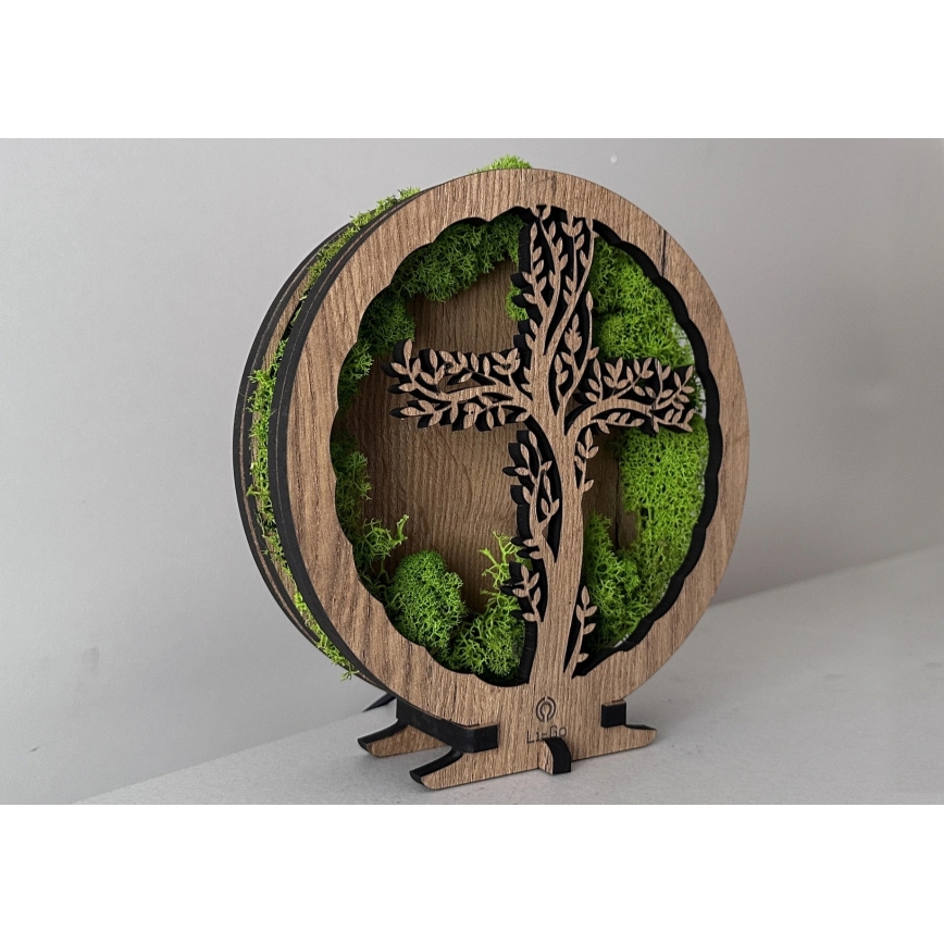 Li-Go 23622/DUB2 - LED Stmívatelná stolní dekorace LED/12W/230V 20x22 cm dub/Kříž v mechu