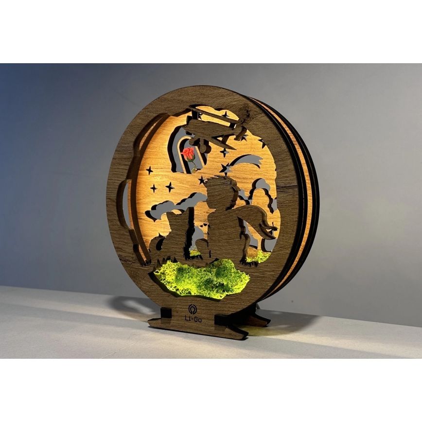 Li-Go 23634/DUB2 - LED Stmívatelná stolní dekorace LED/12W/230V 20x22 cm dub/Malý princ s růží