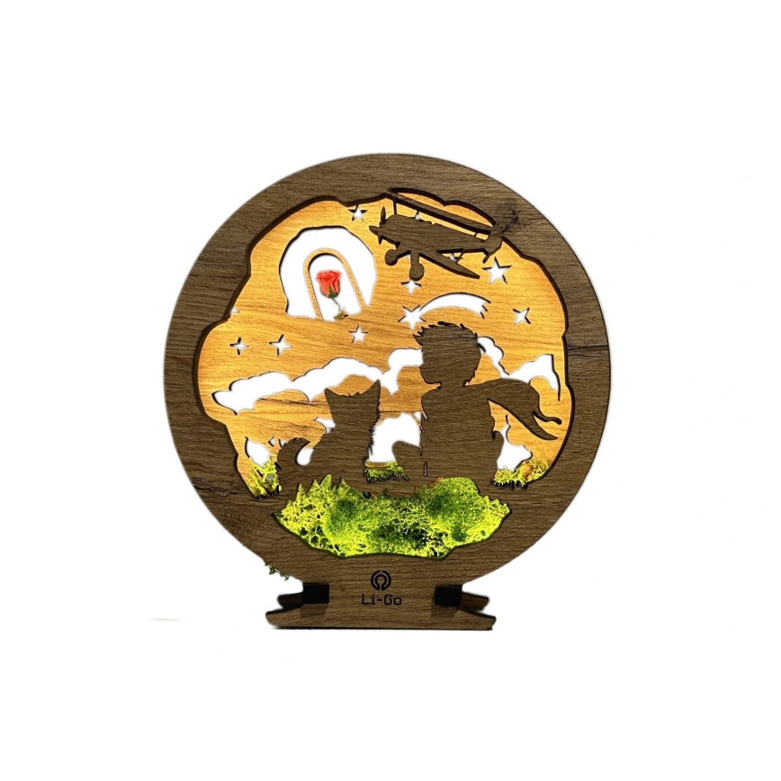 Li-Go 23634/DUB2 - LED Stmívatelná stolní dekorace LED/12W/230V 20x22 cm dub/Malý princ s růží