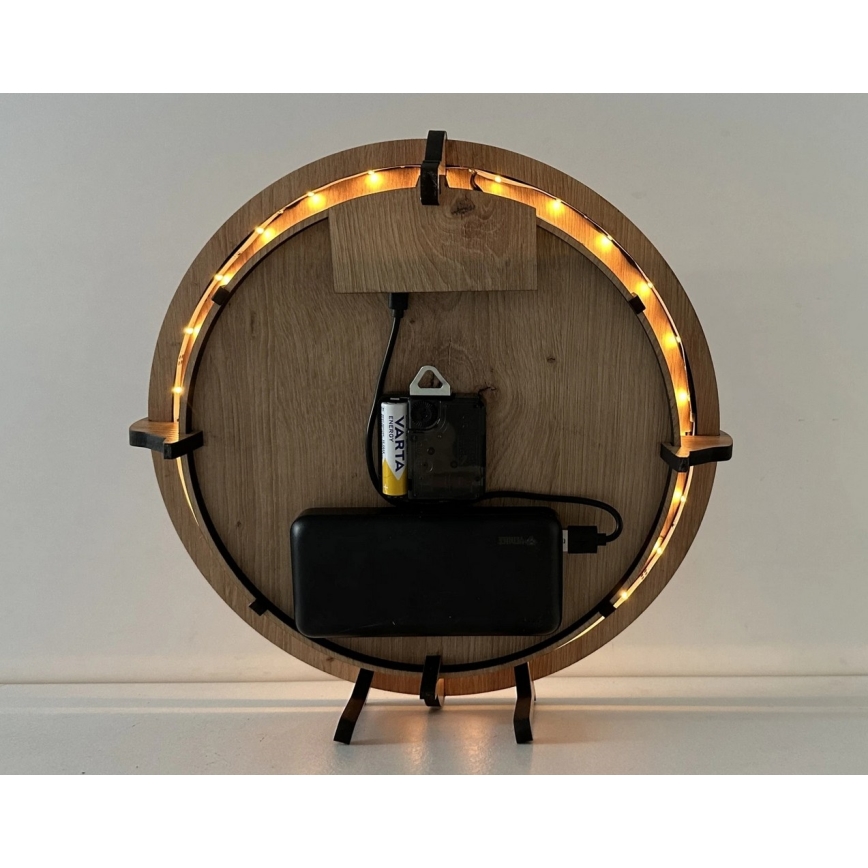 Li-Go 23688/DUB2 - LED Stmívatelné hodiny se senzorem pohybu LED/5V 20000 mAh + 1xAA pr. 32 cm dub/Pampeliška