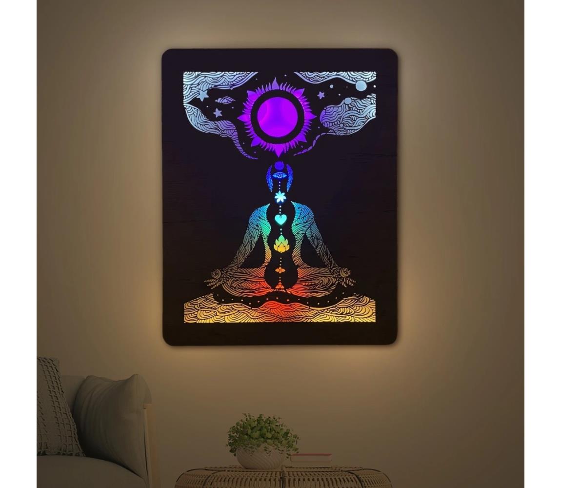 Li-Go 4421/A/4 - LED Nástěnná dekorace LED/10W/5V 30000 mAh 70x90 cm dub/čakry 4421/A/4