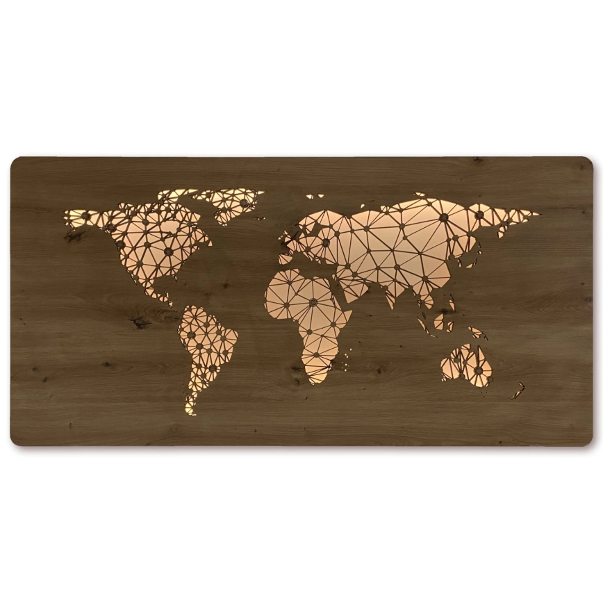 Li-Go 4457/A/4 - LED Stmívatelná nástěnná dekorace LED/10W/5V 30000 mAh 120x60 cm dub/Mapa světa