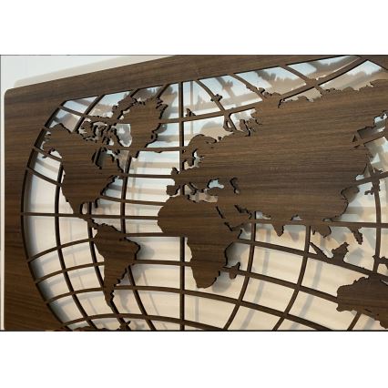 Li-Go 4709/DUB2 - LED RGBW Stmívatelná nástěnná dekorace LED/24W/230V 125x74 cm dub/Mapa světa rovnoběžky + dálkové ovládání