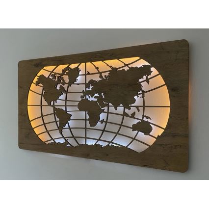 Li-Go 4868/DUB2 - LED Stmívatelná nástěnná dekorace LED/24W/230V 110x60 cm dub/Mapa světa rovnoběžky