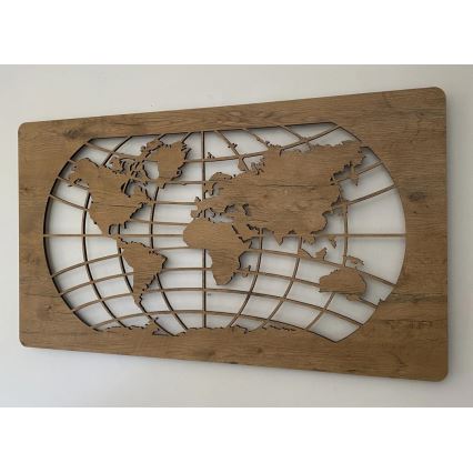 Li-Go 4868/DUB2 - LED Stmívatelná nástěnná dekorace LED/24W/230V 110x60 cm dub/Mapa světa rovnoběžky