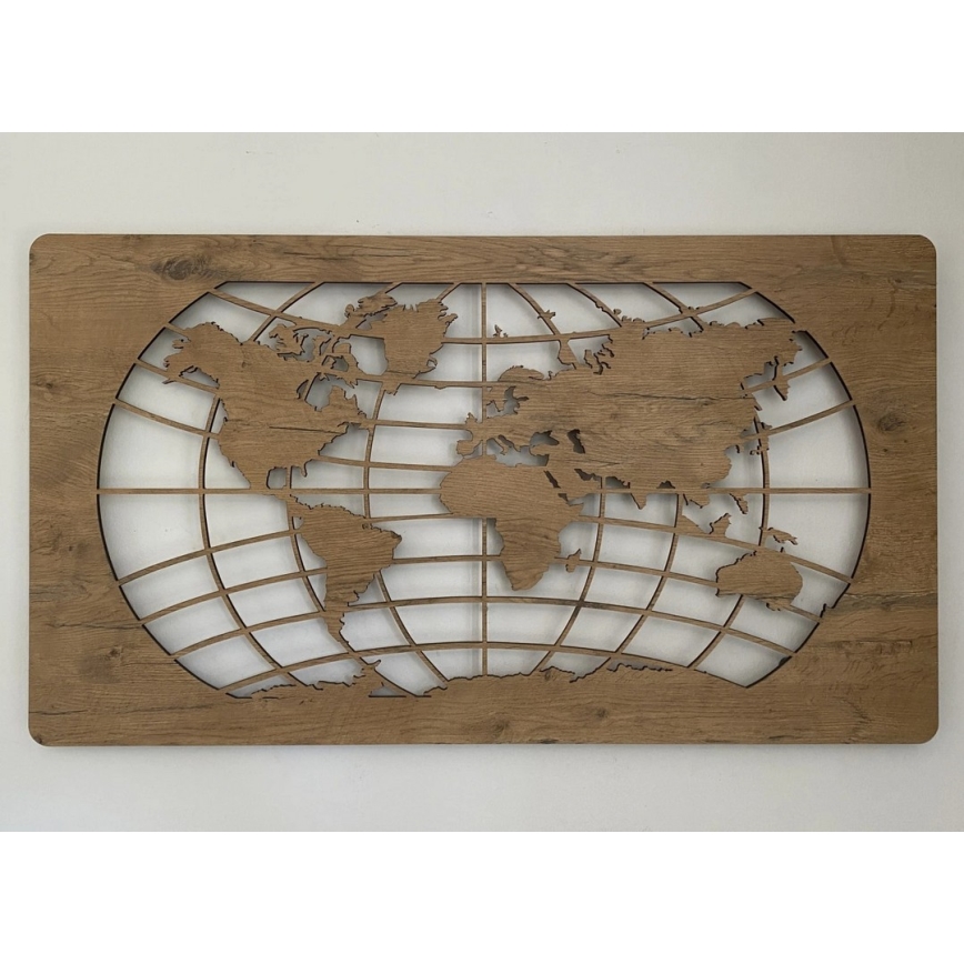 Li-Go 4868/DUB2 - LED Stmívatelná nástěnná dekorace LED/24W/230V 110x60 cm dub/Mapa světa rovnoběžky