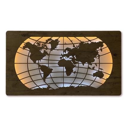 Li-Go 4868/DUB2 - LED Stmívatelná nástěnná dekorace LED/24W/230V 110x60 cm dub/Mapa světa rovnoběžky