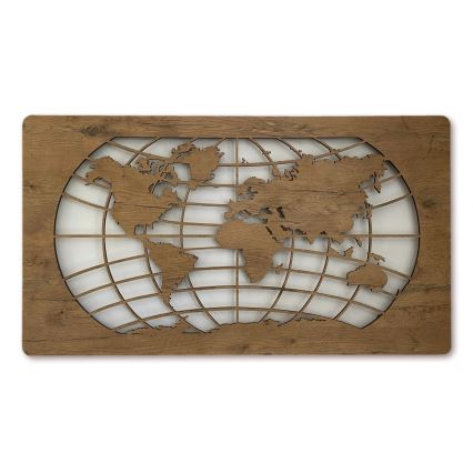 Li-Go 4868/DUB2 - LED Stmívatelná nástěnná dekorace LED/24W/230V 110x60 cm dub/Mapa světa rovnoběžky