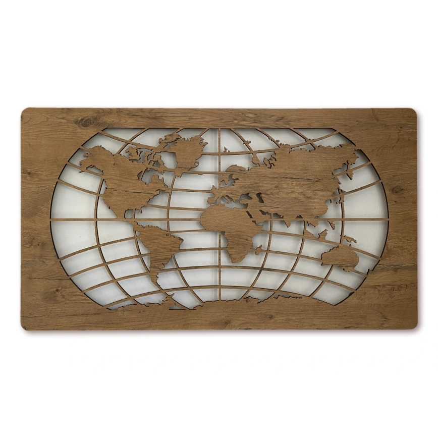 Li-Go 4868/DUB2 - LED Stmívatelná nástěnná dekorace LED/24W/230V 110x60 cm dub/Mapa světa rovnoběžky