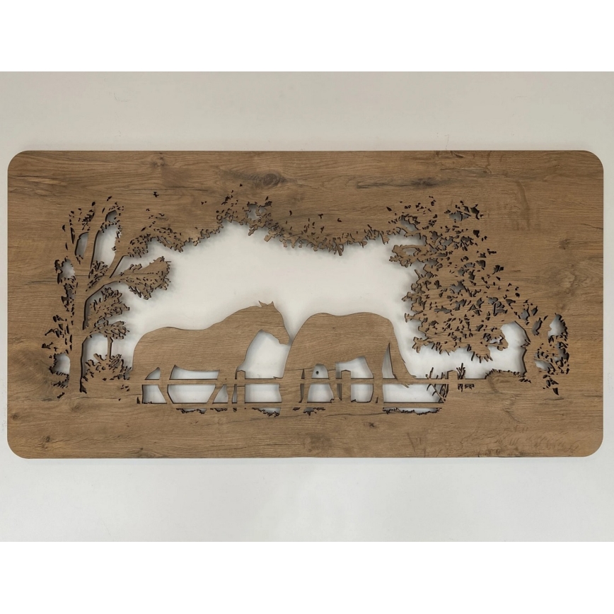 Li-Go 5012/B/4 - LED Stmívatelná nástěnná dekorace LED/10W/5V 30000 mAh 120x60 cm dub/Koně + dálkové ovládání