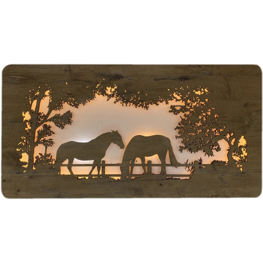 Li-Go 5012/B/4 - LED Stmívatelná nástěnná dekorace LED/10W/5V 30000 mAh 120x60 cm dub/Koně + dálkové ovládání