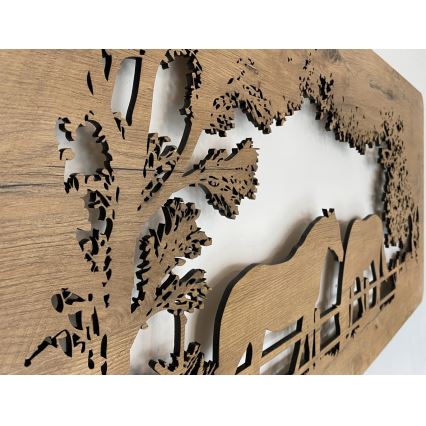 Li-Go 5012/B/4 - LED Stmívatelná nástěnná dekorace LED/10W/5V 30000 mAh 120x60 cm dub/Koně + dálkové ovládání