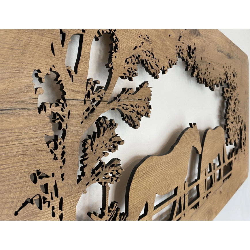 Li-Go 5012/B/4 - LED Stmívatelná nástěnná dekorace LED/10W/5V 30000 mAh 120x60 cm dub/Koně + dálkové ovládání