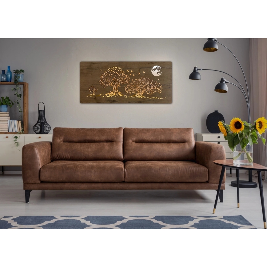 Li-Go 5042/DUB2 - LED Stmívatelná nástěnná dekorace LED/24W/230V 110x50 cm dub/Tři duby a měsíc