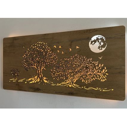 Li-Go 5042/DUB2 - LED Stmívatelná nástěnná dekorace LED/24W/230V 110x50 cm dub/Tři duby a měsíc