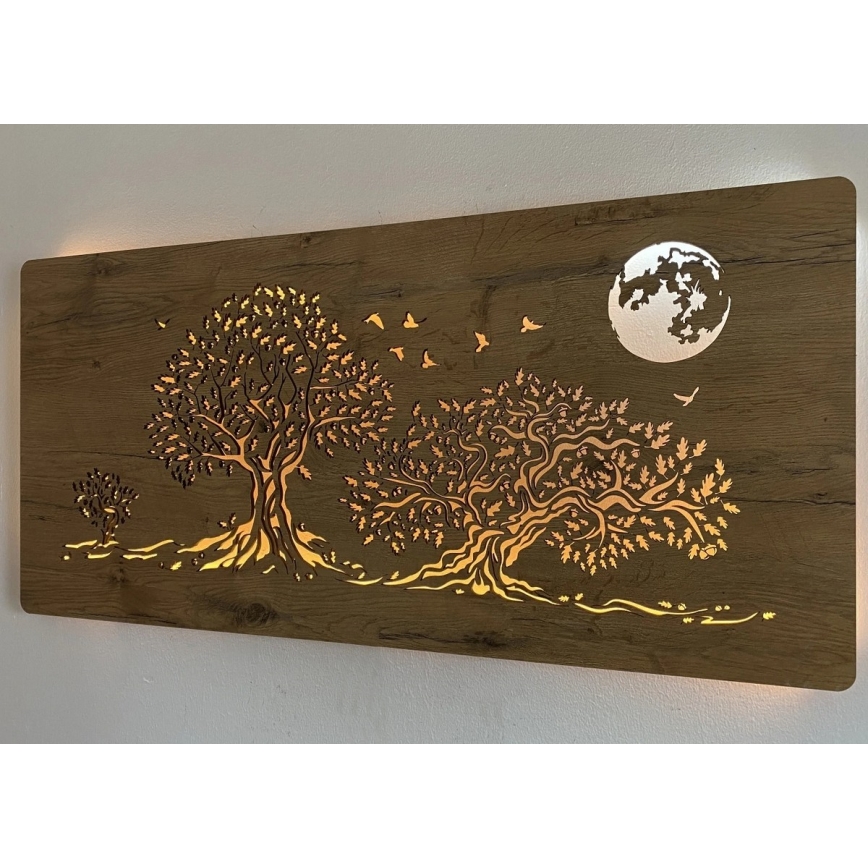 Li-Go 5042/DUB2 - LED Stmívatelná nástěnná dekorace LED/24W/230V 110x50 cm dub/Tři duby a měsíc