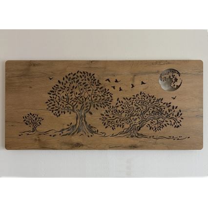 Li-Go 5042/DUB2 - LED Stmívatelná nástěnná dekorace LED/24W/230V 110x50 cm dub/Tři duby a měsíc