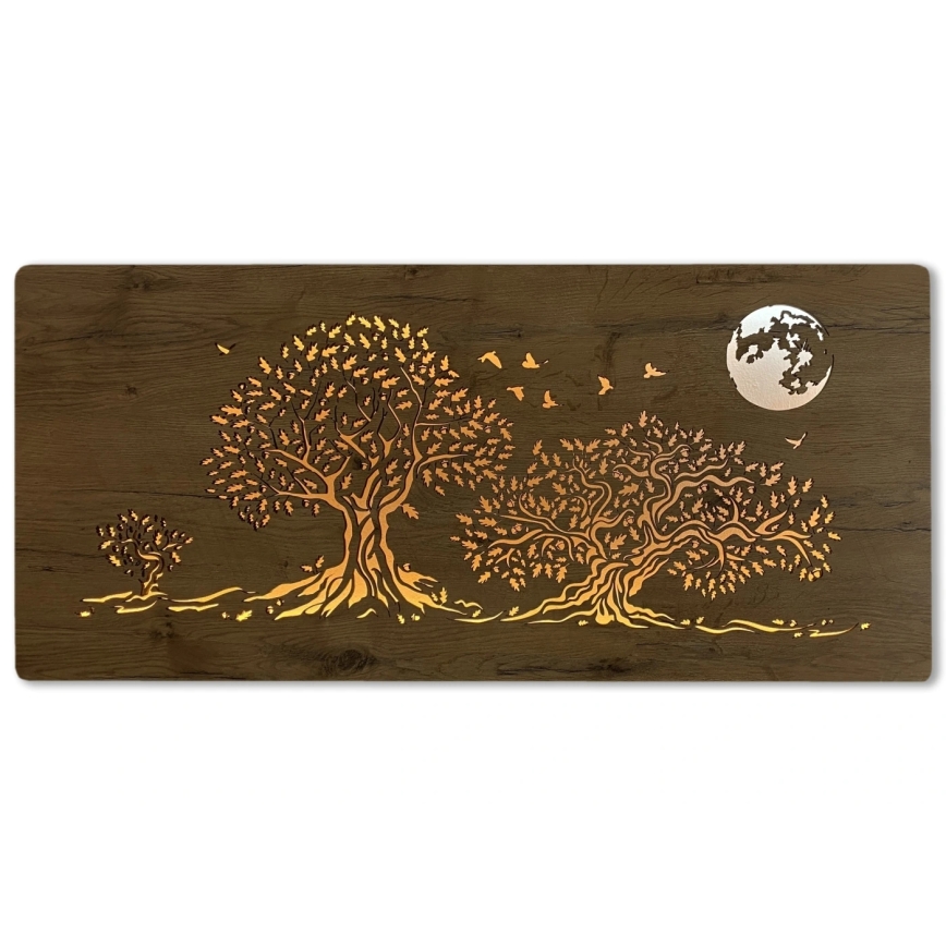 Li-Go 5042/DUB2 - LED Stmívatelná nástěnná dekorace LED/24W/230V 110x50 cm dub/Tři duby a měsíc