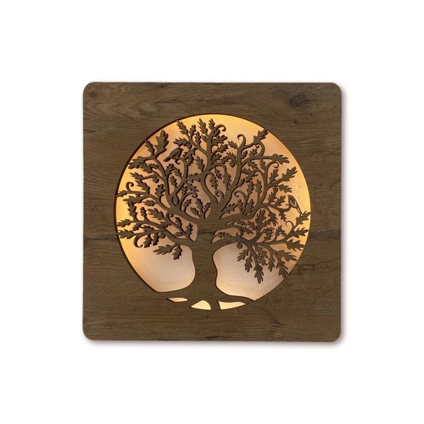 Li-Go 5275/DUB2 - LED Stmívatelná nástěnná dekorace LED/10W/5V 20000 mAh 42x42 cm dub/Dub v kruhu + dálkové ovládání