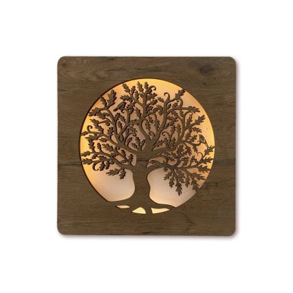 Li-Go 5275/DUB2 - LED Stmívatelné hodiny LED/10W/5V 20000 mAh 42x42 cm dub/Dub v kruhu + dálkové ovládání