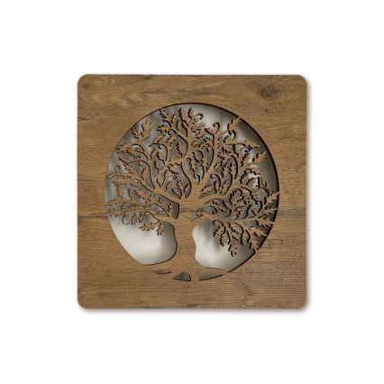 Li-Go 5275/DUB2 - LED Stmívatelné hodiny LED/10W/5V 20000 mAh 42x42 cm dub/Dub v kruhu + dálkové ovládání