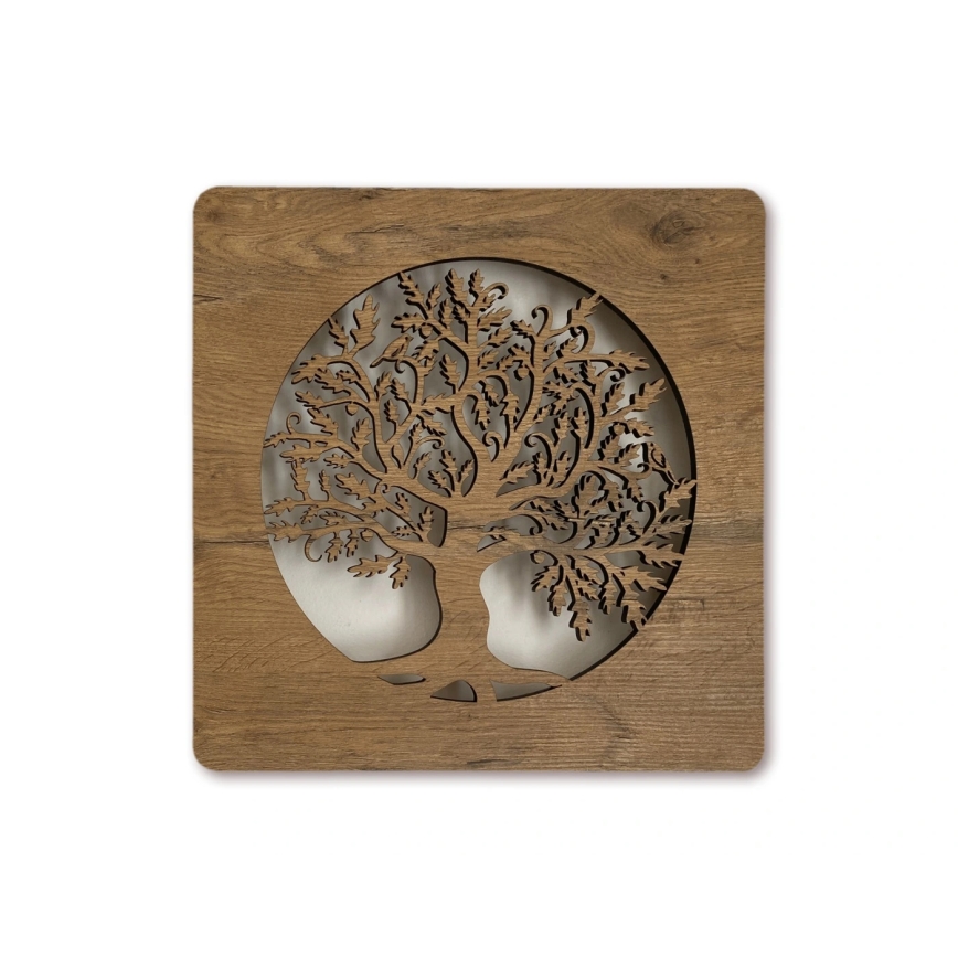 Li-Go 5275/DUB2 - LED Stmívatelné hodiny LED/10W/5V 20000 mAh 42x42 cm dub/Dub v kruhu + dálkové ovládání