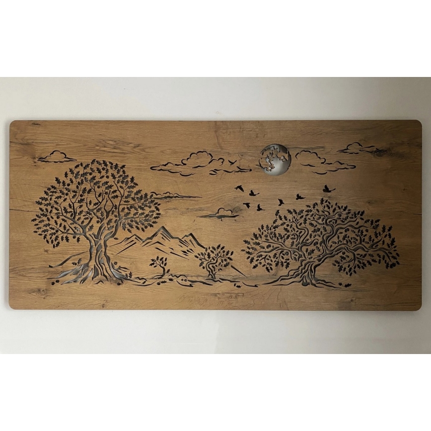 Li-Go 5478/DUB2 - LED Stmívatelná nástěnná dekorace LED/24W/230V 130x60 cm dub/Čtyři duby a měsíc