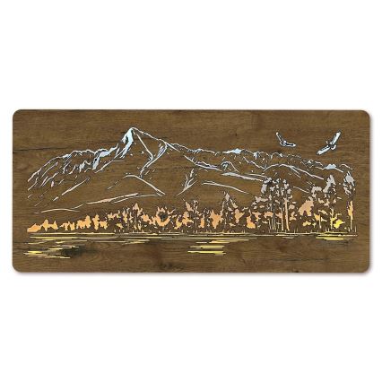 Li-Go 5589/A/DUB2 - LED Stmívatelná nástěnná dekorace LED/10W/5V 30000 mAh 110x50 cm dub/Hory s ptáky