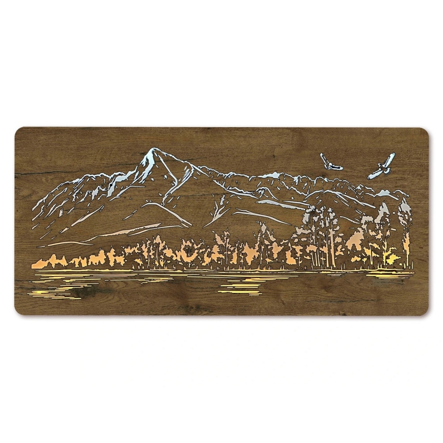 Li-Go 5589/A/DUB2 - LED Stmívatelná nástěnná dekorace LED/10W/5V 30000 mAh 110x50 cm dub/Hory s ptáky