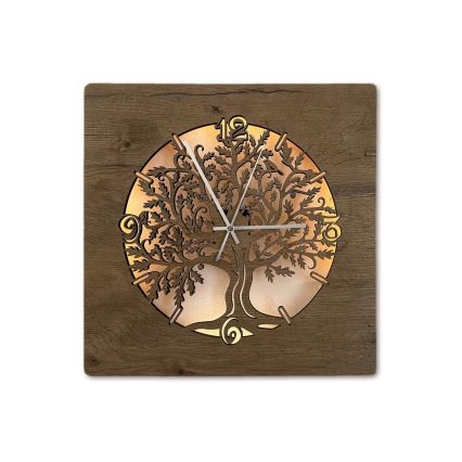 Li-Go 5652/DUB2 - LED Stmívatelné hodiny LED/10W/5V 20000 mAh 42x42 cm dub/Dub v kruhu + dálkové ovládání