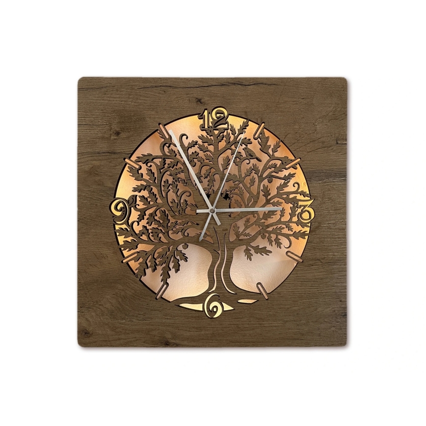 Li-Go 5652/DUB2 - LED Stmívatelné hodiny LED/10W/5V 20000 mAh 42x42 cm dub/Dub v kruhu + dálkové ovládání