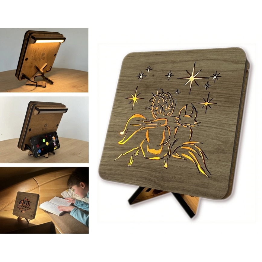 Li-Go 5788/DUB2 - LED Stolní dekorace LED/12W/230V 19x19 cm dub/Malý princ