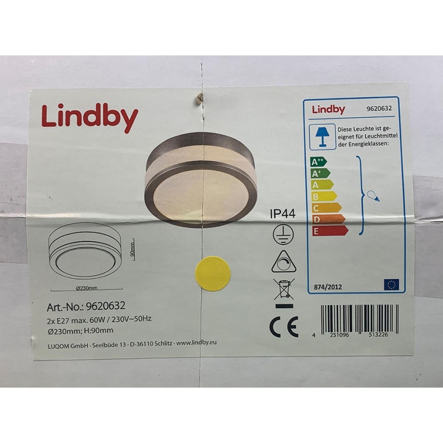 Lindby - Koupelnové stropní svítidlo FLAVI 2xE27/60W/230V IP44 matný chrom