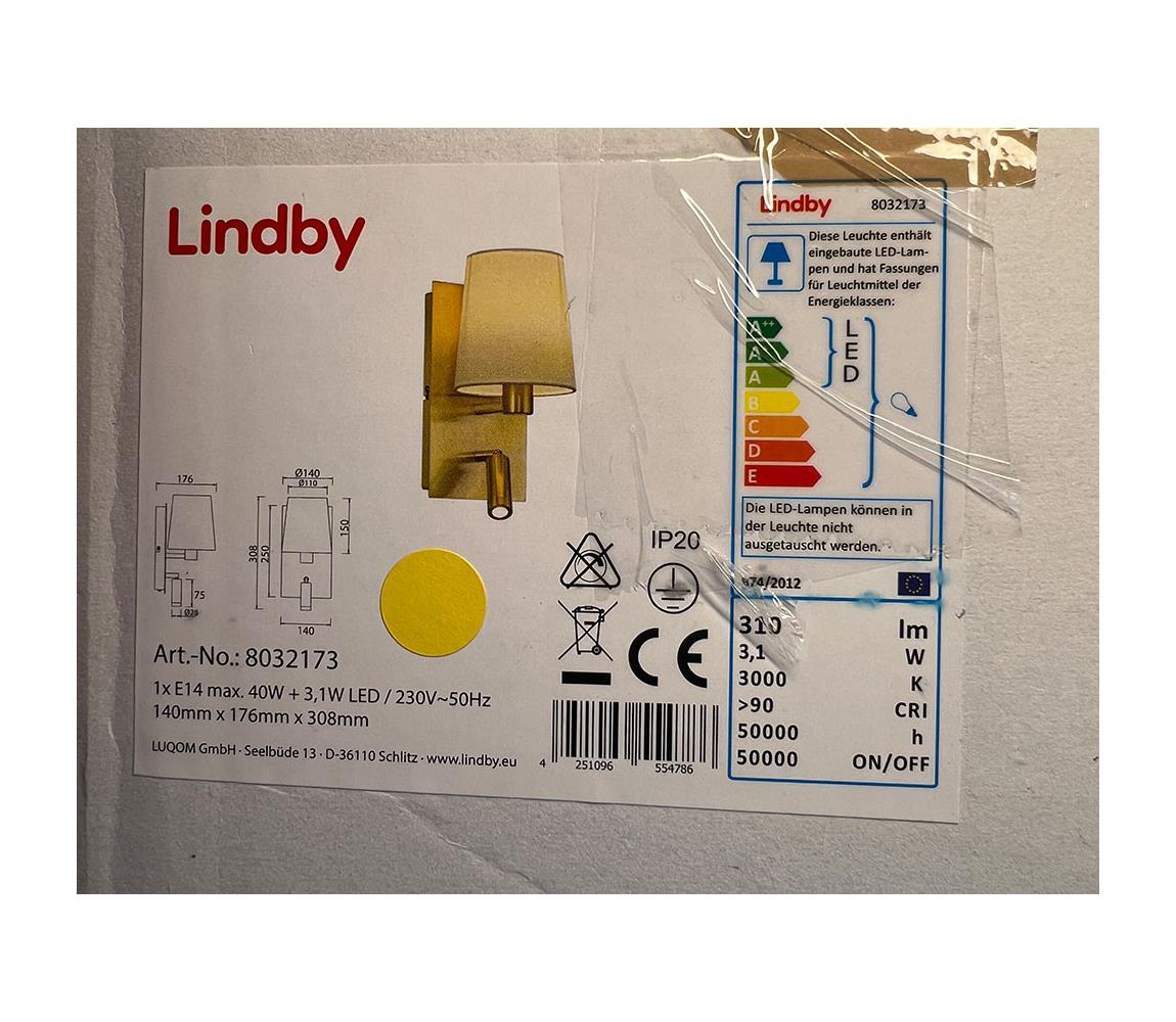 Lindby Lindby - LED Nástěnná lampa AIDEN 1xE14/40W/230V + LED/3,1W/230V LW1330