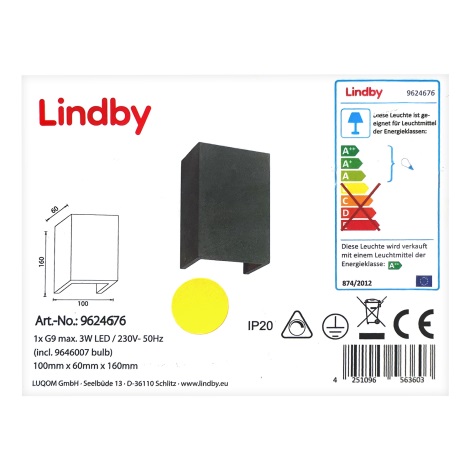 Lindby - LED Nástěnné svítidlo ALBIN 1xG9/3W/230V