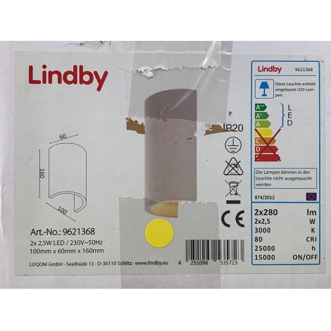 Lindby - LED Nástěnné svítidlo JENKE 2xLED/2,5W/230V sádra