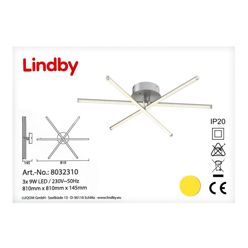 Lindby - LED RGB Stmívatelné stropní svítidlo LANSSON 3xLED/9W/230V + dálkové ovládání