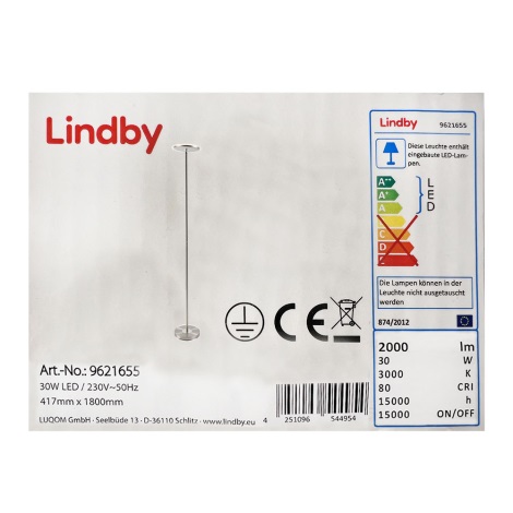 Lindby - LED Stmívatelná stojací lampa DARION LED/30W/230V