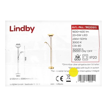 Lindby - LED Stmívatelná stojací lampa YVETA LED/20W/230V + LED/5W/230V