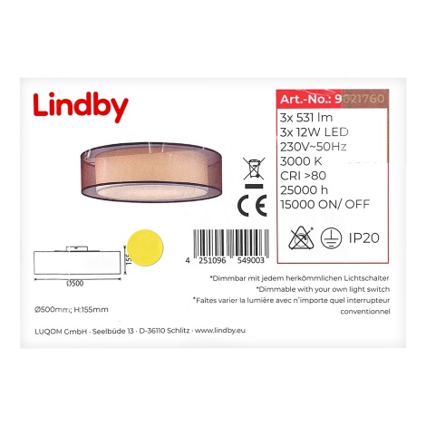 Lindby - LED Stmívatelné stropní svítidlo AMON 3xLED/12W/230V