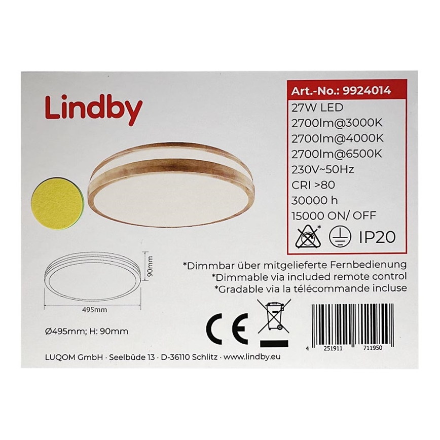 Lindby - LED Stmívatelné stropní svítidlo EMIVA LED/27W/230V