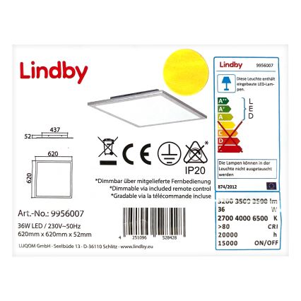 Lindby - LED Stmívatelné stropní svítidlo LIVEL LED/36W/230V + dálkové ovládání