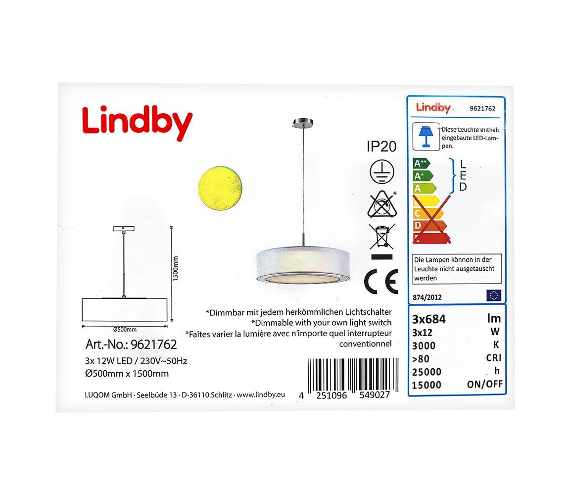 Lindby Lindby - LED Stmívatelný lustr na lanku AMON 3xLED/12W/230V 