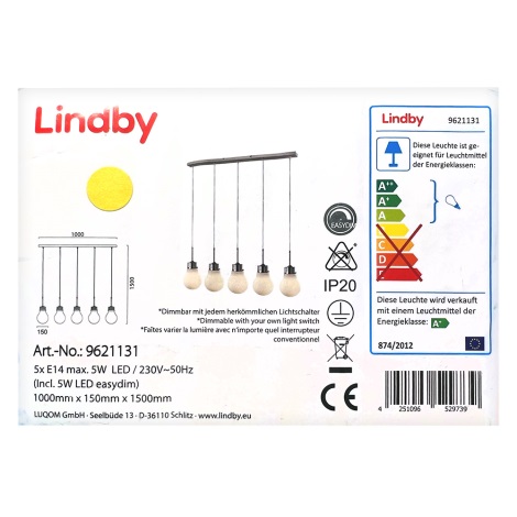 Lindby - LED Stmívatelný lustr na lanku BADO 5xLED/5W/230V