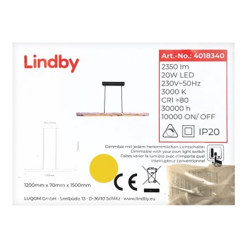 Lindby - LED Stmívatelný lustr na lanku NEKALA LED/25W/230V