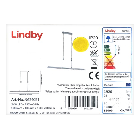 Lindby - LED Stmívatelný lustr na lanku SLADJA LED/24W/230V
