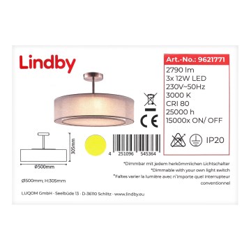 Lindby - LED Stmívatelný lustr na tyči PIKKA 3xLED/12W/230V